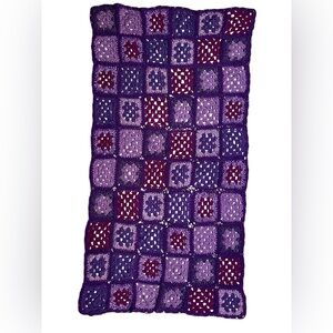 Vintage Granny Square Afghan Throw shades of purple 55”x29” Handmade